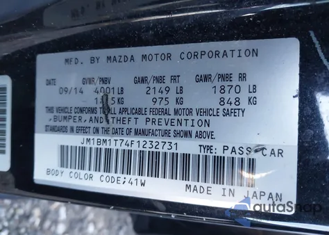 2015 Mazda Mazda3 I Sv z USA, uszkodzony, nr VIN JM1BM1T74F1232731